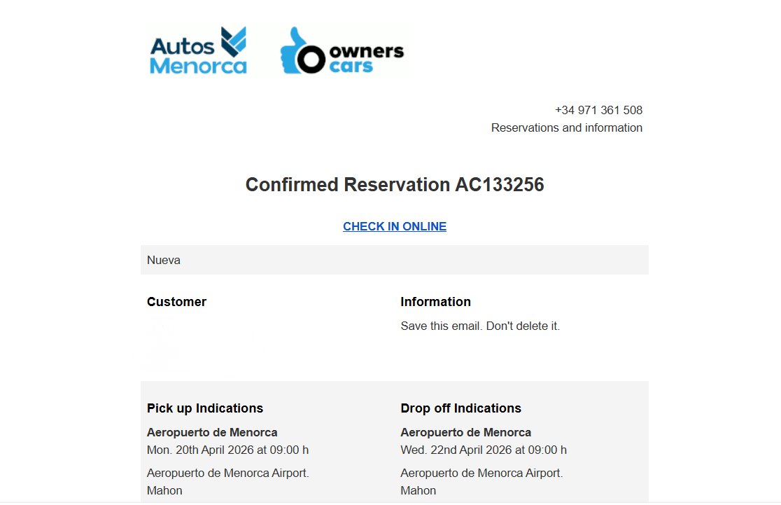 Booking confirmation