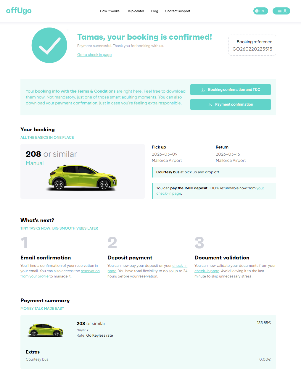 Booking confirmation