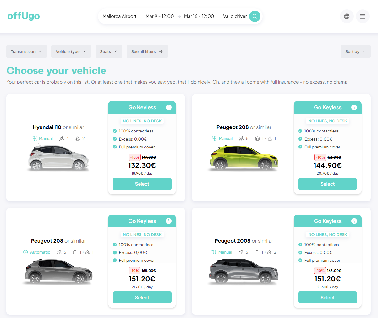Selecting car and package