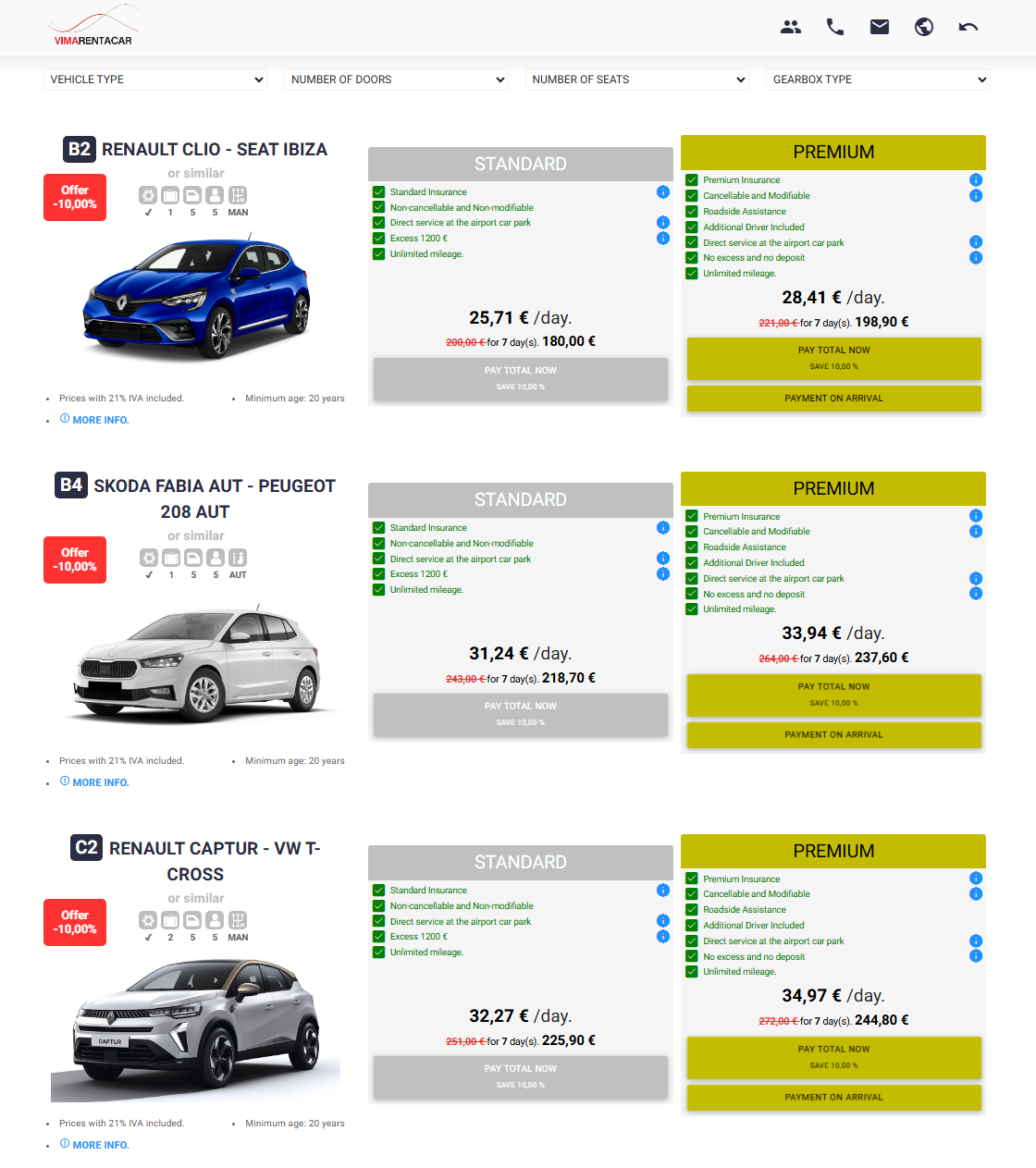 Selecting car and package